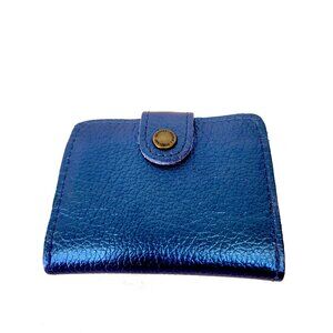 Portland Leather Goods Mini Bifold Wallet Comet Blue Metallic Pebbled Leather
